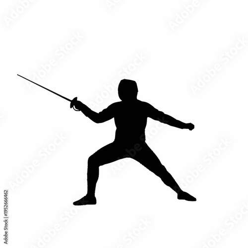 Silhouette of a Fencer in Action with Sword Extended.