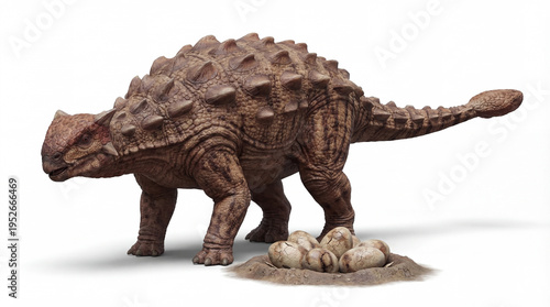 Ankylosaurus magniventris nest with dinosaur eggs reproduction behavior illustration