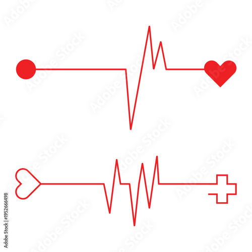 Heart rate pulse graph and heartbeat icon set. Vector EPS for health and medical design.