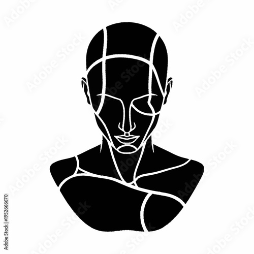 Stylized Black Silhouette Bust of a Human Head and Shoulders.