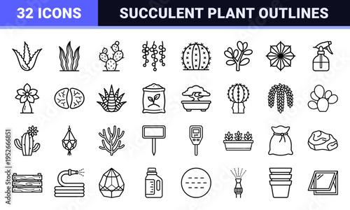 Minimalist Succulent and Desert Botany Monoline Outline Symbols for Professional Landscape Design and Gardening Web Interface Assets