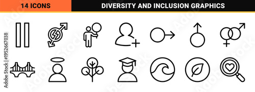 Gender Identity and Relationship Diversity Monoline Outline Symbols for Technical UI Design and Educational Graphics