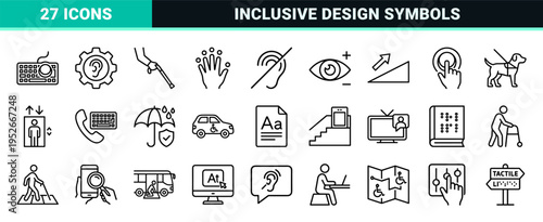 Universal Accessibility Neo-Line Art Symbols for Inclusive Interface Design and Public Wayfinding with Technical Monoline Aesthetics