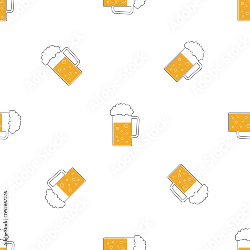 Seamless pattern featuring of beer mugs with fluffy foam and bubbles. Ideal for pub menus, bar wallpapers or craft brewery branding. Texture, wallpapers, decor template