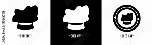 Chef hat logo set. Collection of black and white logos. Stock vector.