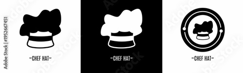 Chef hat logo set. Collection of black and white logos. Stock vector.