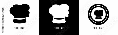 Chef hat logo set. Collection of black and white logos. Stock vector.