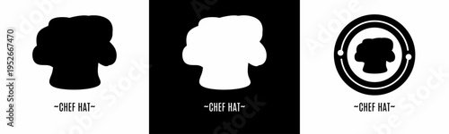 Chef hat logo set. Collection of black and white logos. Stock vector.