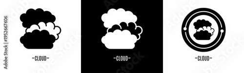 Cloud logo set. Collection of black and white logos. Stock vector.