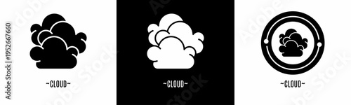 Cloud logo set. Collection of black and white logos. Stock vector.