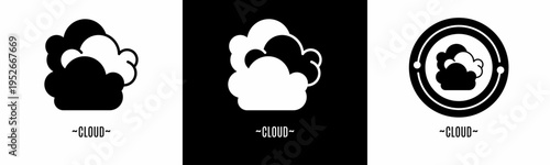 Cloud logo set. Collection of black and white logos. Stock vector.