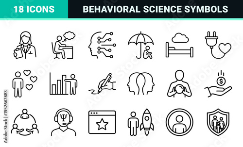 Mental Health and Behavioral Science Monoline Outline Symbols for Clinical Psychology Counseling and Therapy Digital Interface Design