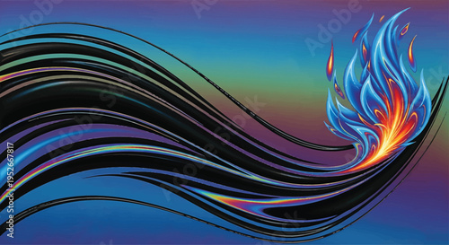 Vibrant Blue and Black Abstract Flames on Gradient Background