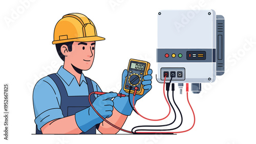 Electrical Inspection: A skilled electrician meticulously inspects electrical equipment with precision, ensuring safety and optimal functionality, illuminated by the soft glow of technical innovation.