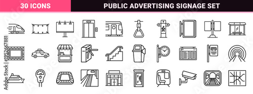 Out of Home Media and Transit Advertising Monoline Outlines for Urban Marketing and Digital Signage Wayfinding Systems