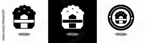 Popcorn logo set. Collection of black and white logos. Stock vector.