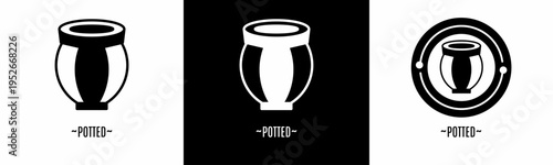 Potted logo set. Collection of black and white logos. Stock vector.