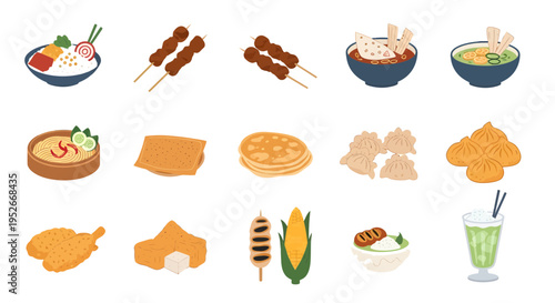 Indonesian Traditional Food and Street Food Snacks Flat Vector Illustration Set