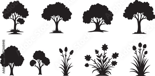 A collection of black silhouettes depicting arms flexing with floral and heart designs showcasing strength and nature silhouette high quality professional detailed modern elegant stylish clean