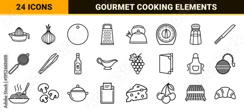 Culinary Arts Minimalist Monoline Symbols for Gastronomy Branding and Professional Restaurant Menu Interface Design Systems