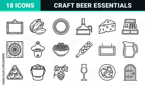 Craft Brewery and Gastropub Monoline Outlines for Professional Branding and Menu Design Featuring Minimalist Technical Line Art Elements