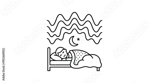 Sleeping child resting peacefully in bed under night sky  