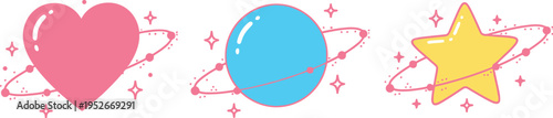 Cute cosmic heart planet and star symbols