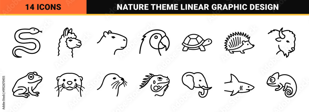 Fototapeta premium Minimalist Animal Profile Monoline Symbols Featuring Uniform Stroke Weight and Sophisticated Linear Geometry for Branding and Wayfinding