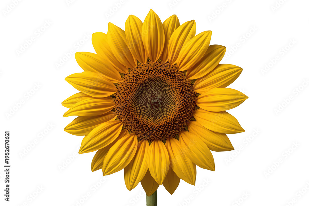 Fototapeta premium Sunflower blooming against a transparent background, its yellow petals radiating around a deep brown seed head