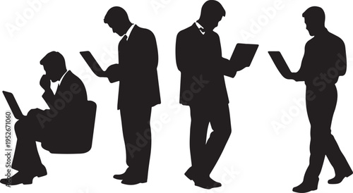 Vector set of people standing and sitting with laptop