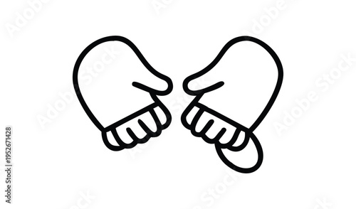 Simple line drawing of two white mittens facing each other