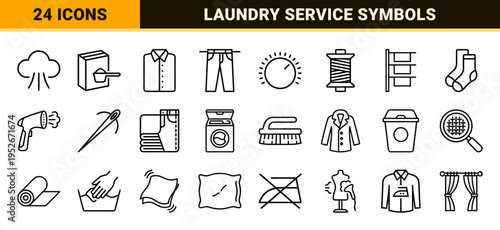 Minimalist Laundry Care and Steam Line Art Symbols for Commercial Textile Services and Professional Garment Maintenance Technical Monoline Style