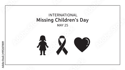 International Missing Childrens Day awareness poster with silhouette of child and heart in black color for social media campaign