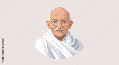Mahatma Gandhi portrait illustration depicts a serene leader in traditional attire