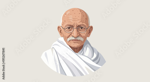 Portrait of Mahatma Gandhi in white attire illustration