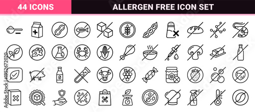 Food Sensitivity and Dietary Restriction Vector Outline Icons for Commercial Packaging Design with Minimalist Monoline Aesthetic.