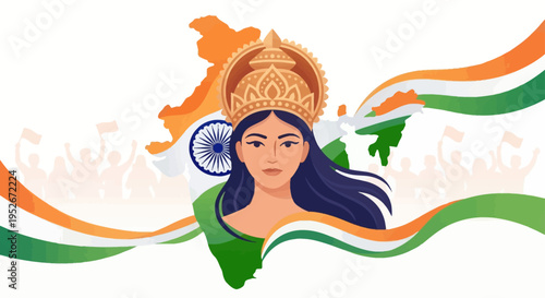 Woman wearing a crown celebrates Indian culture with flag elements