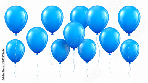 Eight stages of blue balloon inflation process sequence from flat to full and floating flat vector illustration isolated on white background for party theme