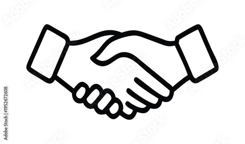 Simple line art icon of two hands shaking in agreement
