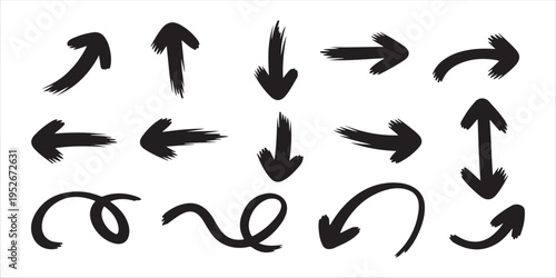Set of hand drawn black arrows doodle style vector graphic design elements collection