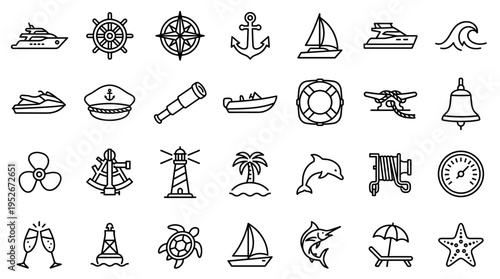 Nautical and Marine Icon Set for Maritime Navigation and Sea Travel Design