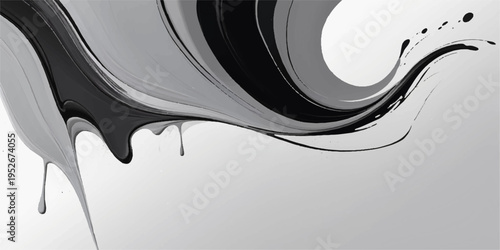 Abstract black and white background featuring a 3d liquid wave pattern with soft blue light swirls and elegant vector lines for a modern art wallpaper backdrop