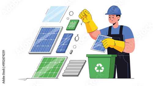 Solar Panel Maintenance: An illustration depicting a technician meticulously assessing and managing solar panels, a testament to renewable energy and sustainable practices.