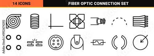 Fiber Optic Cable Cross Section and Industrial Wiring Technical Monoline Symbols for Network Engineering and Electrical Infrastructure Design.