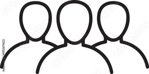A simple line drawing of three faceless people standing side by side in a row
