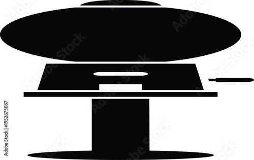 Turntable vinyl record player silhouette icon, classic music phonograph device vector illustration isolated, retro audio technology concept for sound equipment design and entertainment branding