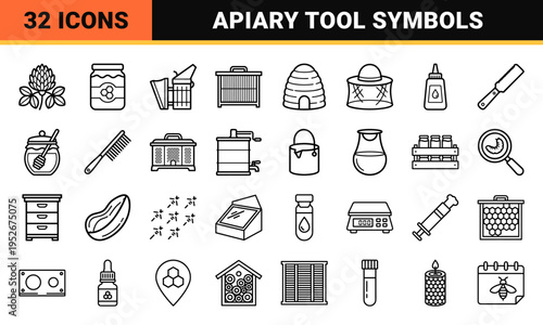 Beekeeping and Honey Production Monoline Symbols for Apiary Management Interfaces and Organic Product Branding