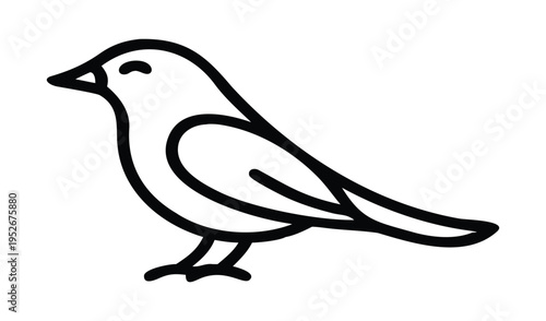 Simple hand drawn outline illustration of a small bird