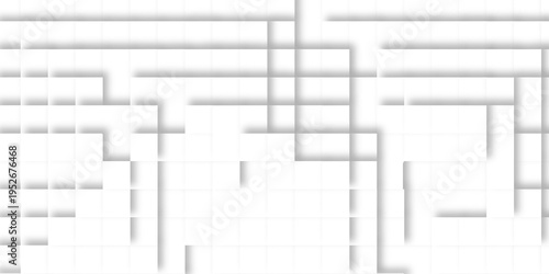 Abstract Minimal White Grid Background with Soft Shadows and Geometric Layered Lines for Technology