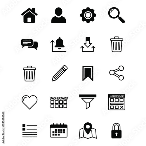 UI UX Interface Icon Set Dashboard App Navigation Line and Solid Icons Collection